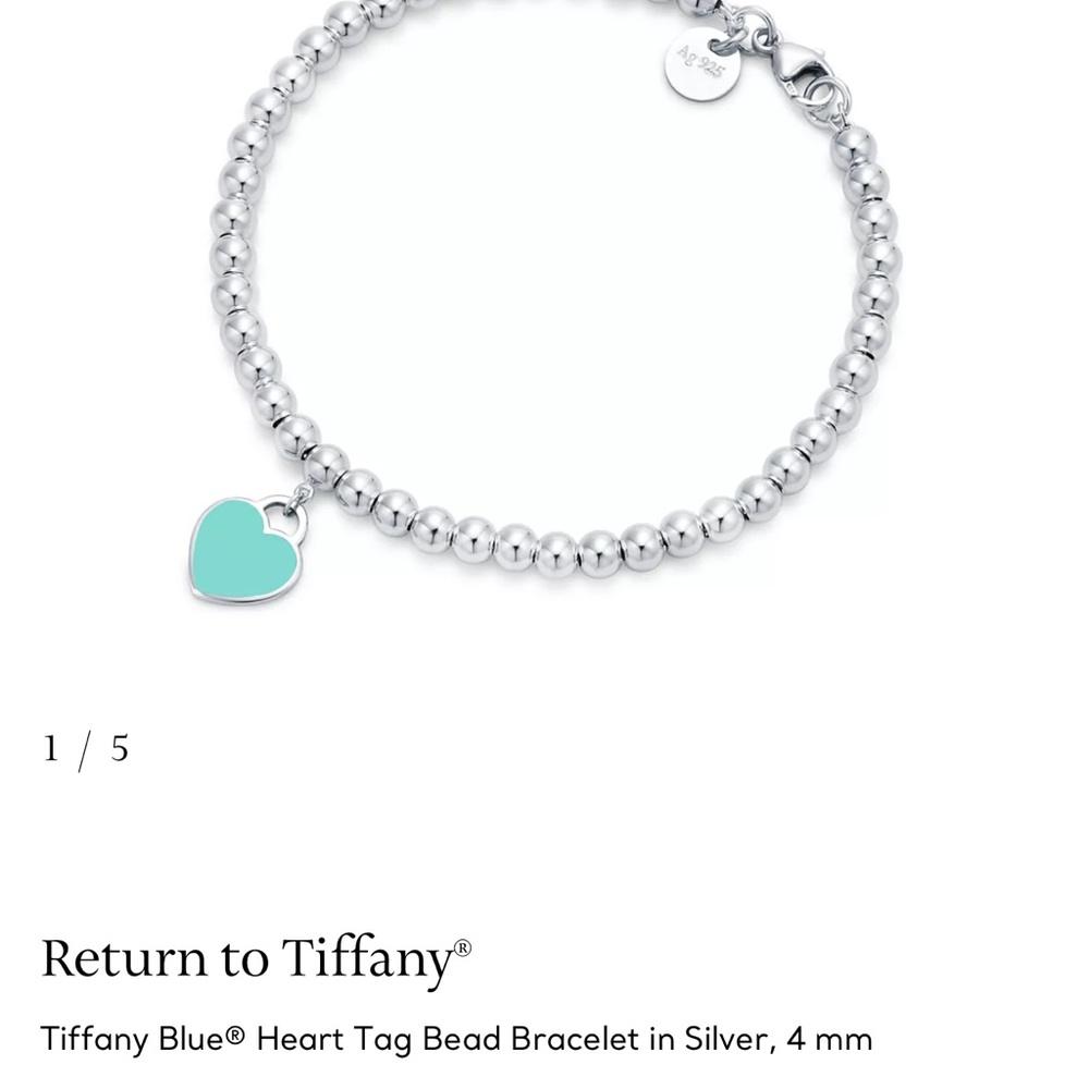 Tiffany & Co. Silver Bead Bracelet with Blue Heart Tag